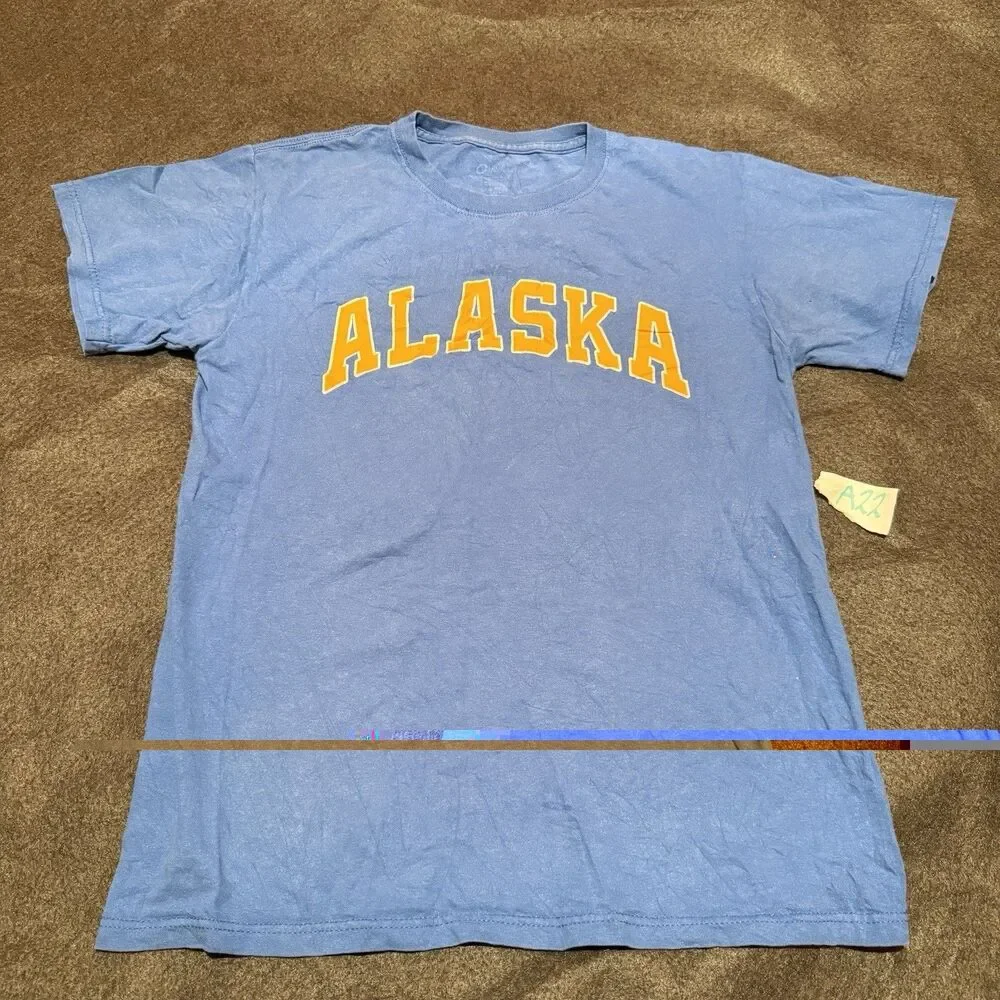 Alaska Mens TShirt M Medium Light Blue Tee Shirt Short Sleeve